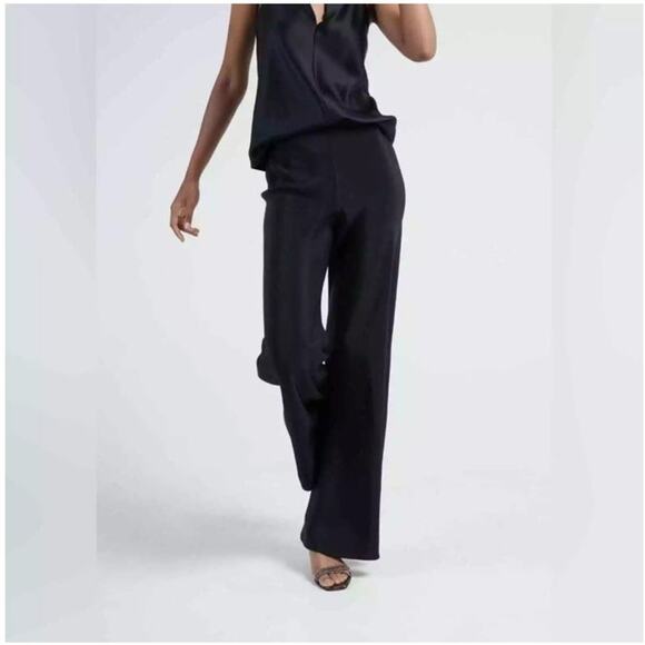 NWT Jason Wu Satin Wide Leg Pant in Black Size 4 - Picture 2 of 13